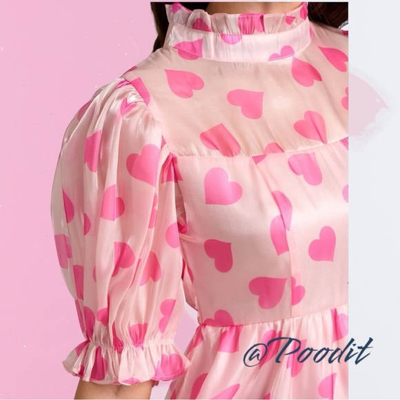 PEACH LOVE CALIFORNIA puff sleeve mock neck mini dress S M L - Picture 6 of 12